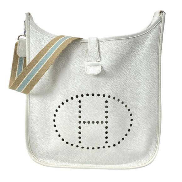 Auth HERMES Evelyne II GM - White Taurillon Clemence Square L Shoulder Bag - Picture 1 of 16